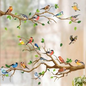 ERYI-®- Xxl Stickers Fenêtre Printemps Oiseaux Sur Branches Électrostatiques (140X60 Cm) I Autocollants Fenêtre Plantes Arbre Salon Chambre Salle De Bain Cuisine Décoration Fenêtre Grand - Neuf