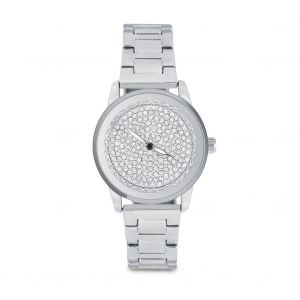 Montre-Bracelet Analogique A Quartz Avec Cadran Rond Et Strass, Boitier En Alliage Et Bracelet (Argent) - Neuf