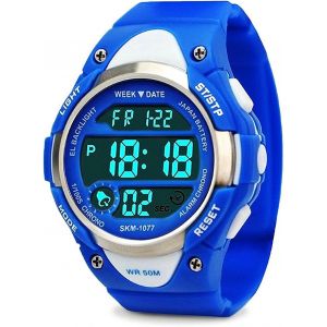 Bnhgc-Montre Digitale Style Sport Pour Enfants, Rétroéclairée Led, Avec Alarme Et Chronomètre, Étanche, Idéale Pour Les Activités De Plein Air, Bleu - Neuf