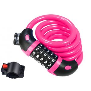Cadenas pour vélo (rose), 120 cm x 12 mm de long, avec câble pour vélo, scooter, moto, vélo rack intelligent code de 5 chiffres et une poussette. - Neuf