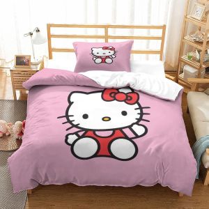 Hello Kitty Housse De Couette Parure De Lit De Housses De Couettes Pink Parure De Couette D Microfibre Avec Taies D'oreiller Pour Garcon Adolescents F - Neuf