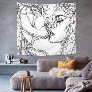 Tapisserie de crâne Les amoureux qui s'embrassent Tapisserie Tenture murale noir et blanc squelette humain tapis avec Rose - Neuf