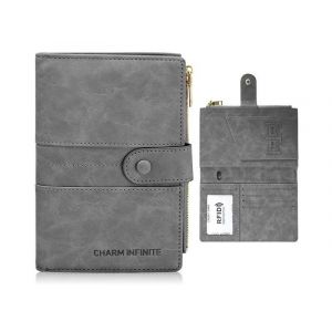 Portefeuille en cuir synth&eacute;tique gris avec blocage RFID - Neuf