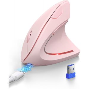 Souris Ergonomique sans Fil Rechargeable, Souris Verticale Bluetooth 3 Modes (BT5.0/3.0+2.4G) 4800 DPI Réglable, 6 Boutons, Souris Silencieuse pour Ordinateurs, Portables, Mac, PC, Windows - Neuf