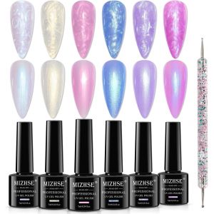 Sjzg-Kit De Vernis &Agrave; Ongles En Gel Paillet&eacute; Nacr&eacute; 6 Couleurs Gel De Vernis &Agrave; Ongles En Gel Scintillant 7 Ml * 6 Avec Stylo &Agrave; Ongles Soak Off Uv Led Lamp - Neuf