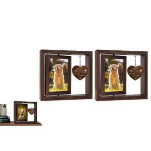 Lot de 2 cadres photo en bois rotatifs en forme de chien, souvenir id&eacute;al pour photos 10x15 cm - Neuf