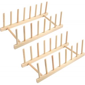 Kalanka-Lot De 2 Supports D'assiettes En Bois, Porte-Assiettes, Porte-Couvercles De Casseroles, Support De Couvercle, Tiroir, &Eacute;gouttoir En Bois, Support De Planche &Agrave; D&eacute;couper, Organisateur Pour - Neuf