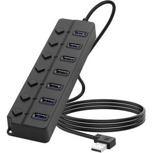 Répartiteur de Hub USB à 90 degrés Hub de données USB 2,0 avec Interrupteur Marche/arrêt Individuel DC5,5 * 2,1 Port d'alimentation pour Ordinateur Portable,Ordinateur PC (7 Ports,1M) - Neuf