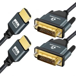 C&acirc;ble HDMI vers DVI 4K 2M Lot de 2, Plaqu&eacute; et Tress&eacute;, C&acirc;ble DVI vers HDMI Bidirectionnel Compatible avec projecteur, ordinateur Portable, TV, PC, lecteur DVD - Neuf