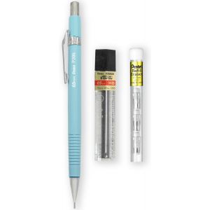 Porte-Mine Automatique - Gamme Pastel Floral - Simple + 12 Mines De Recharge Hi-Polymer Hb 0,5 Mm + Tube De 4 Recharges Pour Gomme Z2-1n (Bleu Pastel) - Neuf