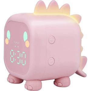 Réveil numérique pour enfants, réveil dinosaures, réveil pour garçons et filles, avec fonction snooze, compte à rebours, volume réglable, réveil pour enfants (rose) - Neuf