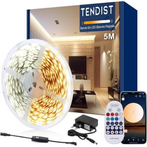 5m Ruban Led Blanc Froid, 3000k-6500k Ruban Led Blanc Chaud Led 24v S'auto-Adh&eacute;sives Avec T&eacute;l&eacute;commande, Application Intelligente, Pour La D&eacute;coration Int&eacute;rieure - Neuf
