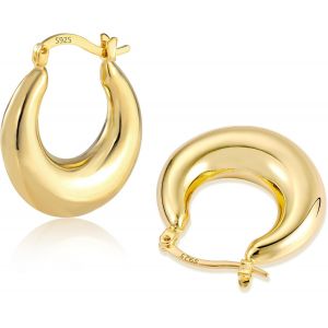 Tianyi-Boucles D'oreilles Cr&eacute;oles En Argent 925, Cr&eacute;oles Grandes Ovale G&eacute;om&eacute;trique, &Eacute;pais, Plaqu&eacute; Or 14 Carats, Pour Femme - Neuf