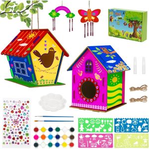 KALANKA-2 Pièce Maison D'oiseau Bricolage Kit Enfants, Creative Peinture Craft Kits Enfants, Maison à Oiseaux en Bois Artisanat Manuelles Petit Cadeau pour Enfants Garçons Filles - Neuf