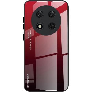 Kal-Coque Pour Honor Magic 7 Lite 5g (Magic7 Lite) / X9c, Etui Dégradé De Couleur Verre Trempé Back Coque + Souple Silicone Tpu Case Cover Protection Antichoc Housse (Rouge/Noir) - Neuf