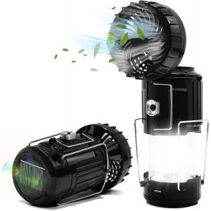 ERYI-Lot De 1 Ventilateur De Camping Avec Lumière Lampe De Camping Led Lanterne Usb/Solaire/Batterie Rechargeable Accessoires De Camping En Plein Air Gadgets - Neuf