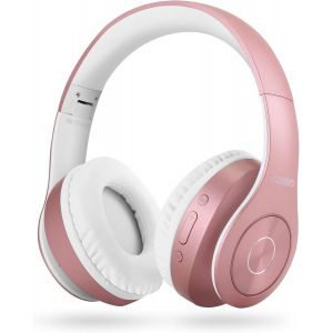 Casque Bluetooth sans Fil, Casque sans Fil stéréo, Temps de Lecture 35H, Basses Graves, Cache-Oreilles protéiques à mémoire Douce, Mode de câble de Microphone intégré PC/Mobile/TV (Gold) - Neuf