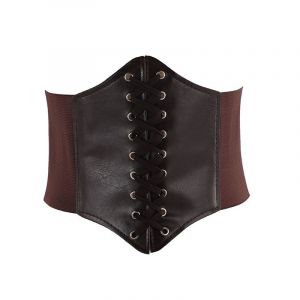 Corset Élastique Pour Femme - Ceinture À Lacets - Ceinture Rétro - Ceinture Guêpière Nouée - Ceinture De Hanches, Café - Neuf