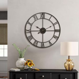 Warmiehomy Grande Horloge Murale, Horloge Murale Noire, Montre Murale Vintage, Horloge Murale Silencieuse sans tic-tac, Horloge Murale à Quartz de 40cm Décoration Cuisine pour Salon, Chambre - Neuf