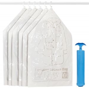 Lot 6 sacs sous vide suspendus 110x70cm - avec pompe manuelle - pour manteaux/robes - rangement saisonnier anti-poussière - Neuf