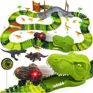 KAJGL-Circuit Voiture Enfant Dinausore Jouet Garcon 2 3 4 Ans Avec Led Voiture Dinosaure Et 14 Pièces Jouet Dinosaure Circuit Voiture Electrique Cadeau Enfant Garcon Fille 2 3 4 5 6 Ans - Neuf