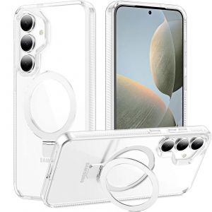 Anneau Magn&eacute;tique Stand Case Pour Samsung Galaxy S25 Plus De Niveau Militaire Protection Contre La Chute De B&eacute;quille Clair Slim Cas, Pas De Jaunissement - Neuf