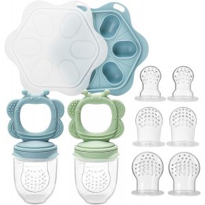 Tetine Grignoteuse Bébé,Sucette Fruit-Pour Bebe,Livré Avec 2 Récipients De Conservation Pour Aliments Pour Bébé,Inclut 3 Tailles De Tétines,Jouets De Dentition Pour Bébés De 0-6 Mois Sans Bpa - Neuf