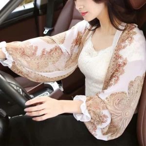 Ch&acirc;le de manche anti-UV respirant ensoleill&eacute; imprim&eacute; femmes ch&acirc;le de manche pour Oudtoor &eacute;quitation conduite blanc - Neuf