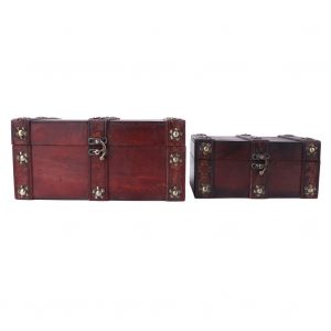 Lot de 2 boites de rangement vintage en bois pour bijoux et colliers, avec serrure, decoration d'interieur - Neuf