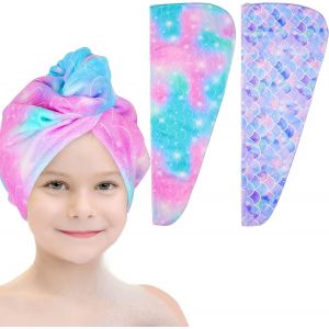 Lot De 2 Serviettes En Microfibre Absorbantes Pour Cheveux, Avec Boutons - Neuf