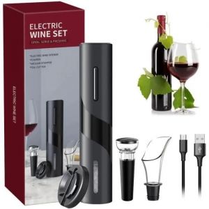 Tire-Bouchon Électrique , Set Cadeau Ouvre-Vin Avec Tire-Bouchon Rechargeable, Coupe-Capsule, Bec Verseur À Vin Et Bouchon - Neuf