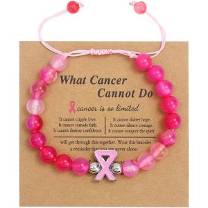 Kal-Bracelet Accessoire Perl&eacute; De Sensibilisation Au Cancer Du Sein Avec Breloque Ruban Rose Bracelet R&eacute;glable Cadeau Pour Amis, Famille, Coll&egrave;gues - Neuf