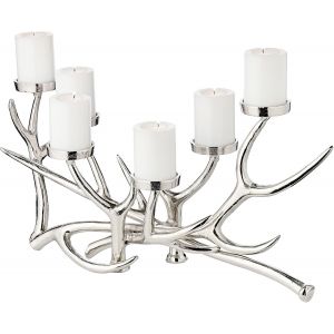 Bougeoir James, Design Bois De Cerf, Aluminium Nickel&eacute;, Longueur 50 Cm, Hauteur 27 Cm, 6 Ampoules, Id&eacute;al Pour Les Bougies Chauffe-Plat Cornelius De - Neuf