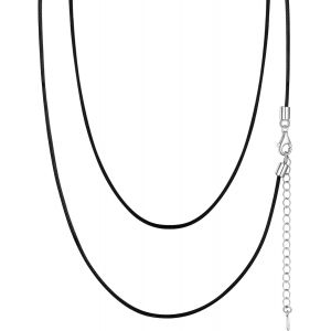 Tianyi-Collier Cuir Noir Avec Fermoir Argent 925 Pour Femme Homme, Chaîne Cordon Fine De 1mm/2mm, Longueur-41cm/46cm/51cm/55cm/61cm/66cm/71cm - Neuf