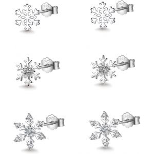 3 Paires Petite Flocon De Neige Boucles D'oreilles En Argent 925 Pour Femme Fille Clous D'oreilles Argent Zirconium Boucles D'oreilles Femme Flocon De Neige Bijoux Cadeaux[Bou9242954] - Neuf
