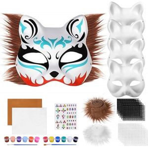 Therian Masque,Masque Chat Avec Fourrure Et Filet ?il,Diy Masques Vierges En Papier,Masques En Papier &Agrave; Peindre Blanc,Masque Chat Pour Diy Halloween Mardi Gras Party.[J172] - Neuf