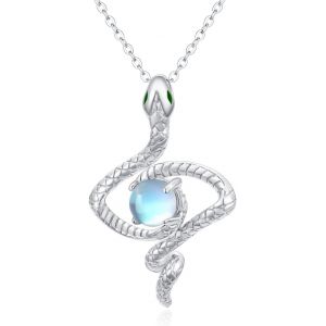 Collier En Argent Sterling 925 Avec Pendentif Serpent Et Rainbow Moonstone - Bijoux Animal Pour Femmes,Filles Et Enfants - Neuf
