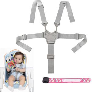 Harnais Chaise Haute,Harnais De S&eacute;curit&eacute; 5 Points Universel R&eacute;glable,Harnais De S&eacute;curit&eacute; Bebe,Avec Bracelet Identification De Securit,Pour Chaise Haute/Poussette Attache Poussette Pour Enfant (Gris) - Neuf