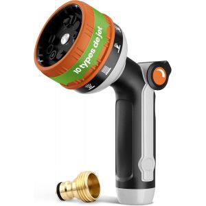 Ulteronixshop-pistolet arrosage - douchette jardin multifonction avec 10 modes de pulv&eacute;risation, haute pression et poign&eacute;e ergonomique - lance arrosage avec embout tuyau 3/4"" en laiton - Neuf