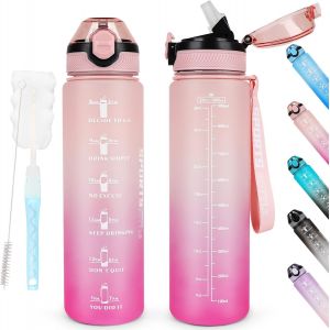 Eryi-Bouteille D'eau De 1 L Sans Bpa Avec Paille, Passe Au Lave-Vaisselle, Couvercle Anti-Fuite, Bouteille D'eau Motivante Avec Marquages De Temps, Non Toxique - Neuf