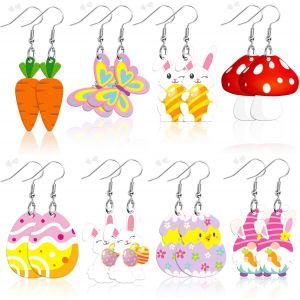 Kal-Doucle D'oreille Femme, 8 Pcs P&acirc;ques Boucles D'oreilles Pendantes, P&acirc;ques Lapin Poussin Carotte Boucles D'oreilles Pour Fille, Boucles D'oreilles Bijoux De F&ecirc;te De P&acirc;ques Pour Filles - Neuf