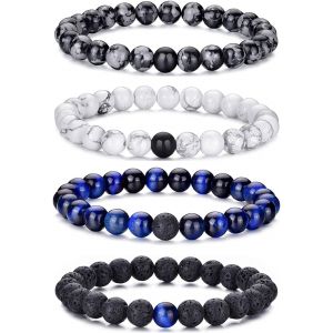 Eryi-Bracelet D'oeil De Tigre Pour Homme 8mm Pierre Naturelle Bracelet De Cristal Noir Ajustable Pour Homme Cadeaux Pour Femme - Neuf