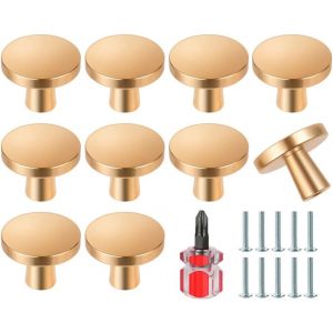 YUJTG-10 Pièces Boutons de Porte, Boutons de Meubles en Or, Boutons Armoire Ronds, Boutons de Tiroir en Doré, Poignees de Porte de Cuisine pour Commode, Armoire, Meuble, Placard, avec Tournevis - Neuf