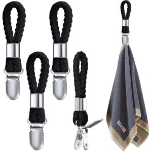 Lot de 4 pinces à serviette noires à suspendre pour serviettes,porte-serviettes sans couture,pince à serviettes,salle de bain,clips pour serviettes à suspendre - Neuf