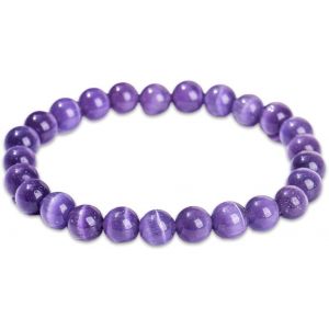 Kal-Bracelet Pierre Femme, Naturelle Lithotherapie Fait Main De 8 Mm, Bracelets Élastique De Yoga En Pierres Semi Précieuse, Bracelet Chakras Véritables, Femmes Couple Mode Cadeau, Violet - Neuf