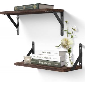 CAUC-&Eacute;tag&egrave;res Murales Design Moderne, Lot de 2 &Eacute;tag&egrave;res Murales en Bois, Rustiques pour Cuisine, Salle de Bain, Salon, Bureau, Marron Fonc&eacute; - Neuf