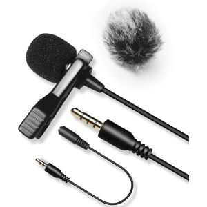MEVRONISSHOP-6M Micro Cravate avec Bonnette Anti-Vent , LVM3 Lavalier Lapel Microphone pour Appareil Photo Sony Nikon Canon Cam&eacute;scopes Cam&eacute;ras Vid&eacute;o, Apple iPhone Android Smartphone PC - Neuf