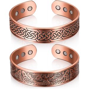Eryi-2 Pièces Bracelets Magnétiques En Cuivre 99,99% Bracelet En Cuivre 3500 Gauss Avec 9 Aimants Bracelet Aimanté En Cuivre Réglable Bracelet En Cuivre Massif Avec Motif Arbre Et Celtique, 2 Styles - Neuf