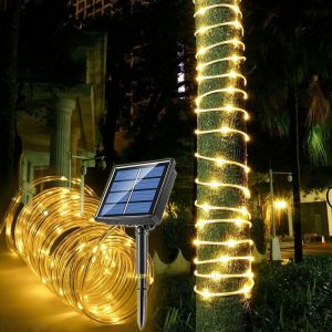 Kal-Guirlande Lumineuse Solaire D'extérieur - 10 M - 100 Led - Étanche - 8 Modes - Blanc Chaud - Pour Décoration D'arbre, Jardin, Cour, Maison, Éclairage, Fête Et Terrasse - Neuf