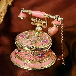 T&eacute;l&eacute;phone Vintage Forme Bijoux Bibelot Bo&icirc;te Charni&egrave;re Figurine Cas &Eacute;mail Strass D&eacute;cor Anneau De Rangement Organisateur Cadeau Cr&eacute;atif - Neuf